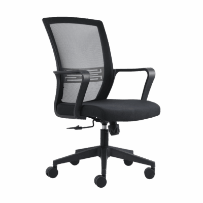 BM 7090 N silla operativa respaldo medio, estructura en negro con brazos y base negra