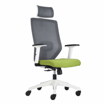 BM 7850 silla operativa respaldo alto con cabecera, estructura en color blanco, mecanismo syncro